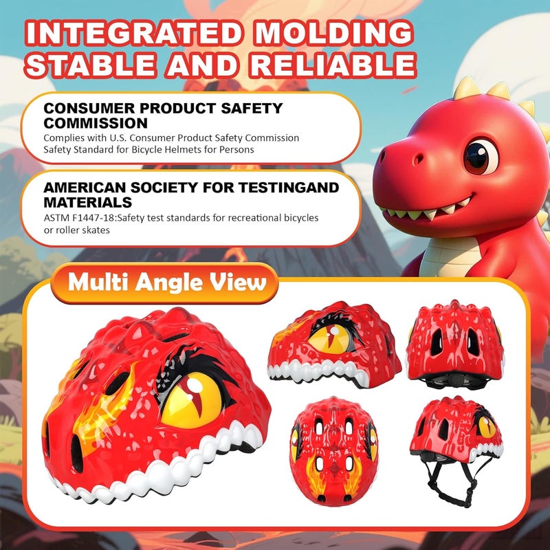 Bavilk Toddler Kids Bike Helmet,3D Dinosaur Helmets for Boys Girls Infant/Baby to Children 1/2/3/4/5/6/7/8 Years Old Lightweight Adjustable Multi-Sports Bicycle Scooter Skateboard Skating Cycling - Image 2